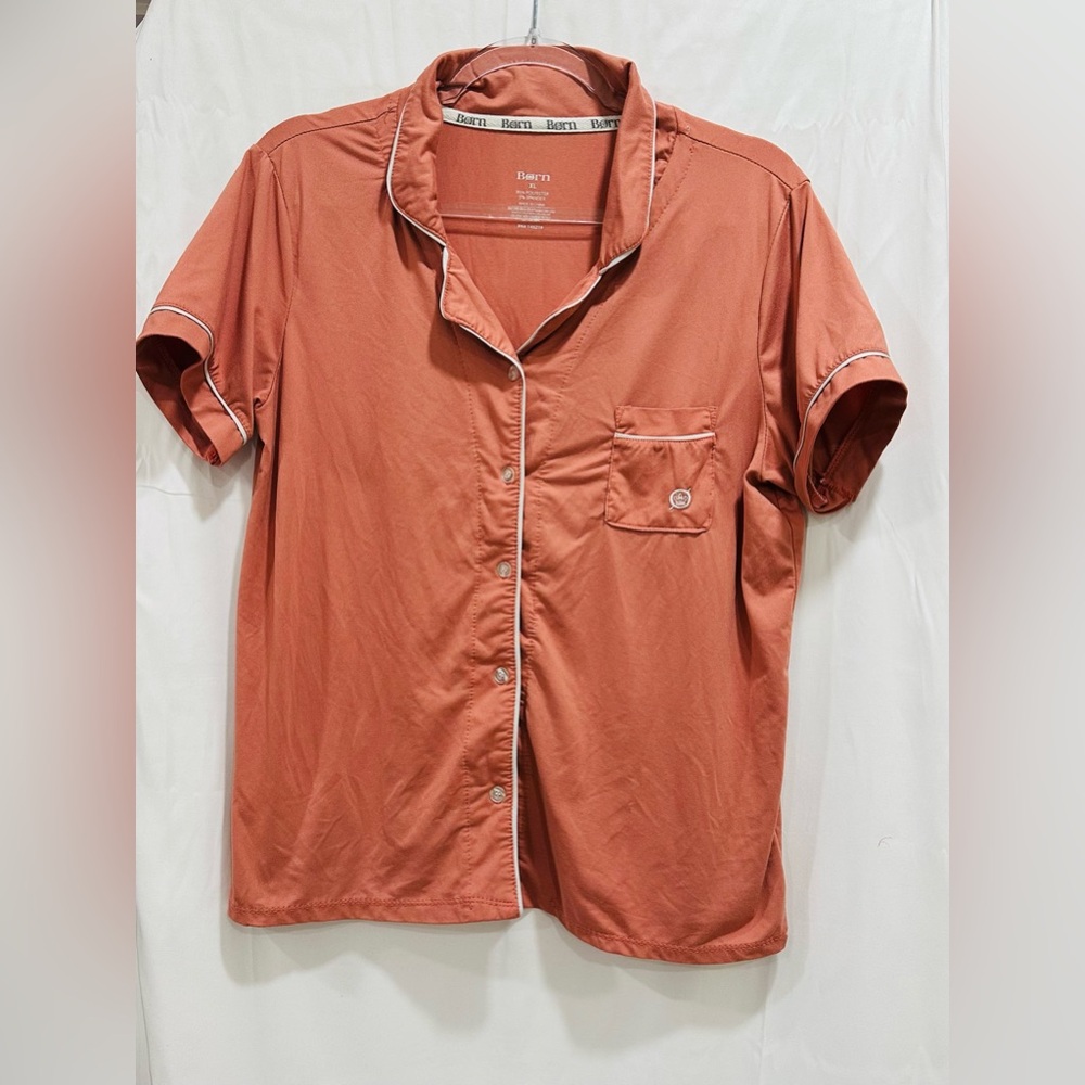 Born Womens Size XL  Sleepwear Shirt Button Front Orange‎  Trim Soft GUC